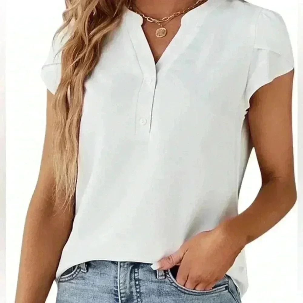 Women's White V-Neck Blouse